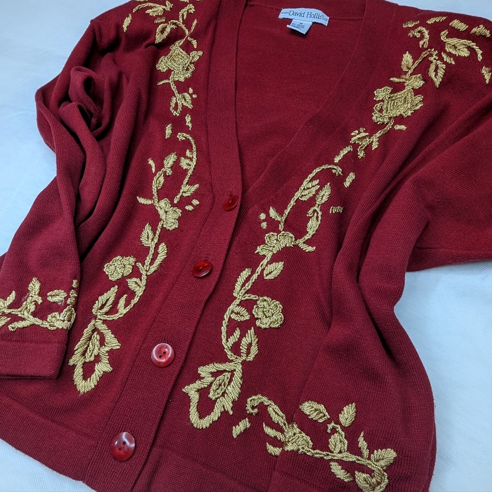 1990's Cardigan Embroidered David Hollis Holiday Glam
